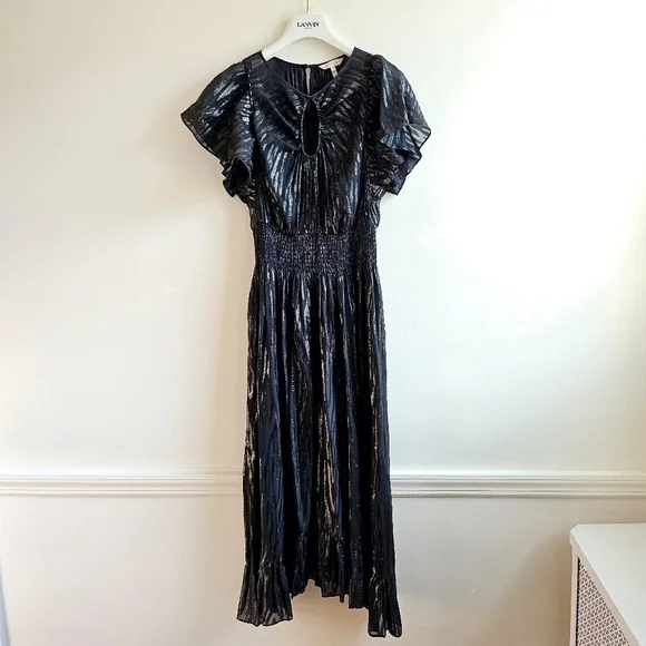rebecca taylor metallic chiffon ruffle dress Pink Ruffle Rebecca Taylor Metallic Dress Taylor Metallic Chiffon Dress Rebecca Taylor Spring Ruffle Dress